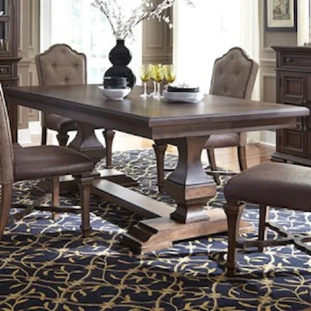 Traditional Double Pedestal Dining Table with Removable Leaf